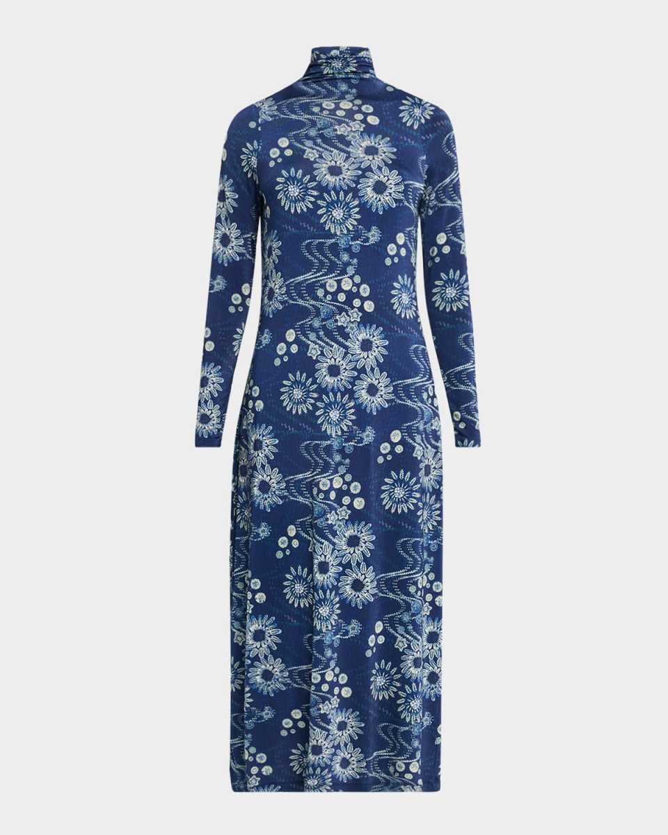 Paxton Floral-Print Turtleneck Midi Dress